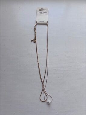 Gold Double Strand Necklace with White Pearl